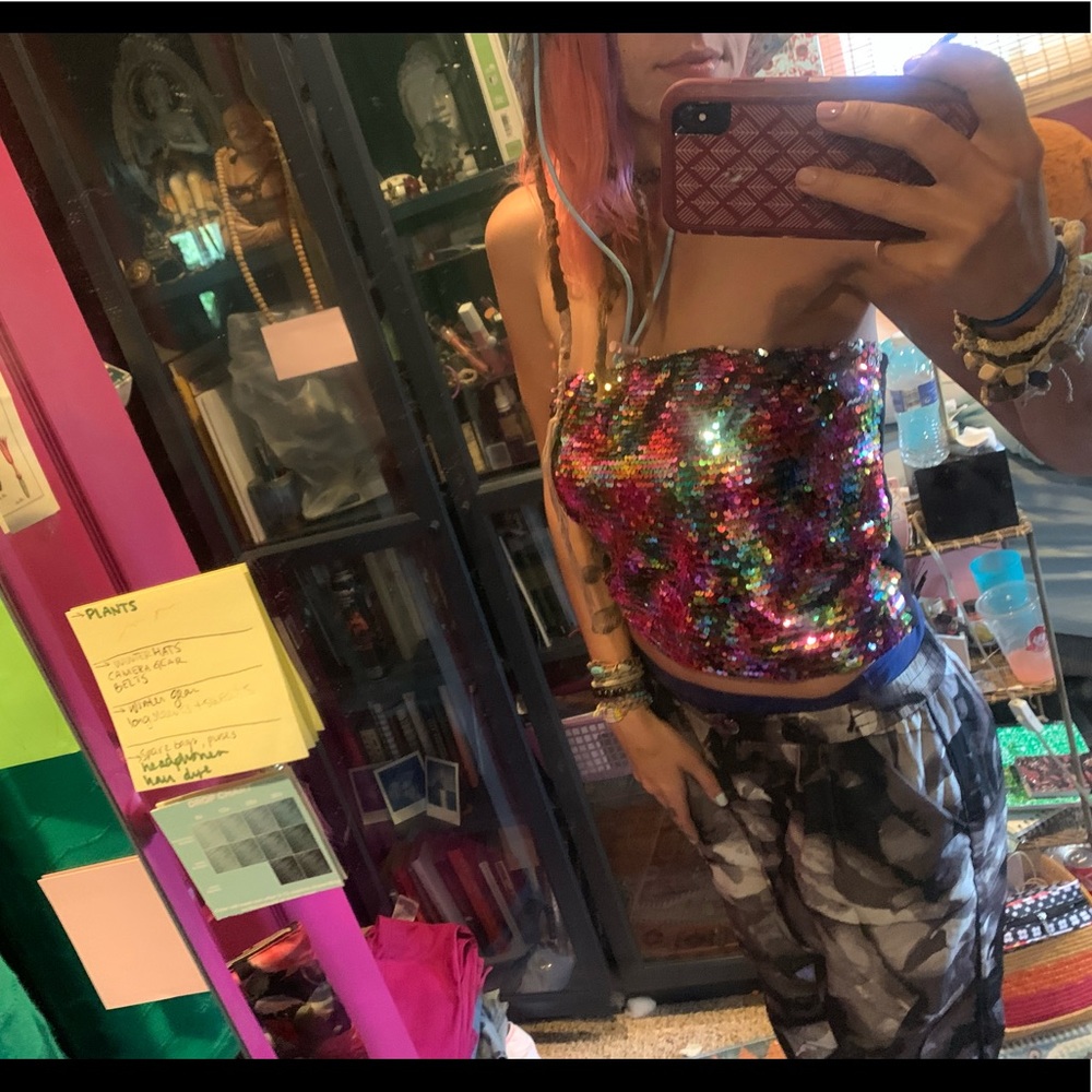 Colorful sequin stretchy tube top
